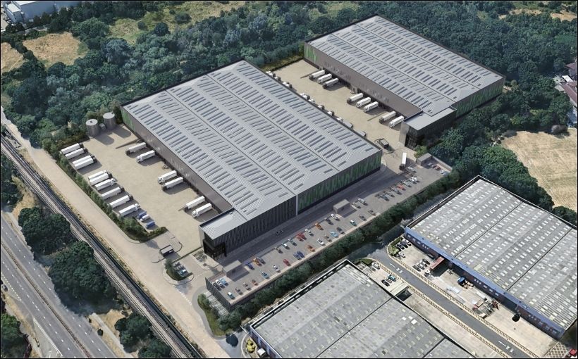 Rendering of logistics development in west London.