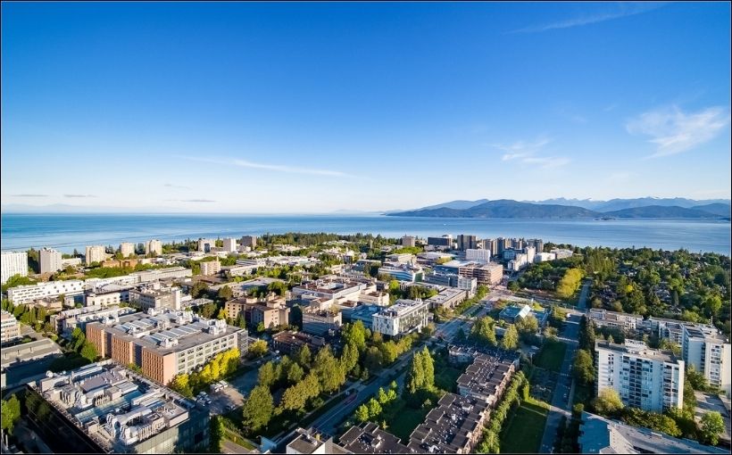 Aerial photo of UBC's main Vancouver campus.