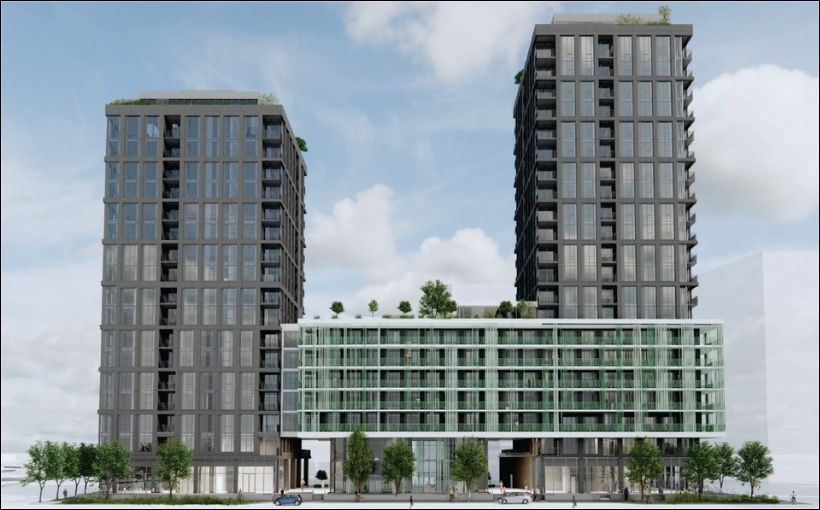 Rendering of future apartment towers at a redeveloped McDonald's restaurant site in Vancouver, B.C.