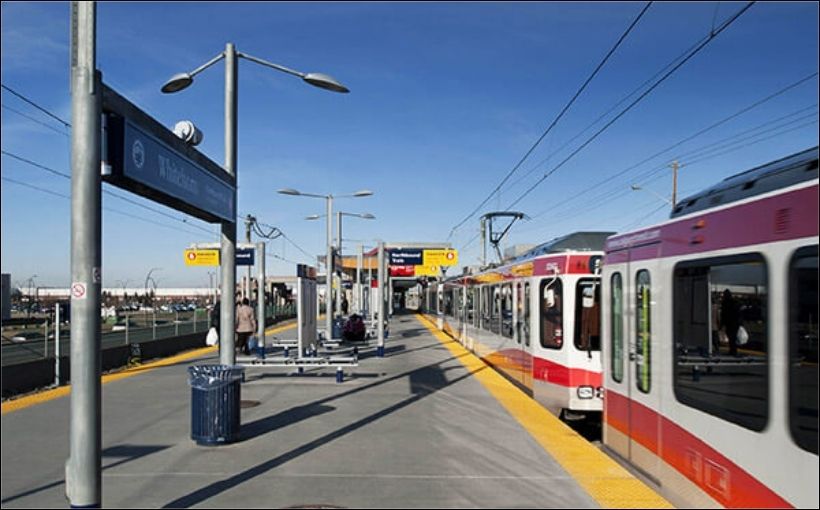 Calgary LRT station and parking lot.