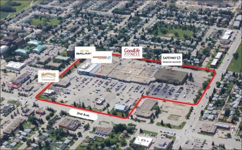 Aerial photo of South Hill mall in Prince Albert, Sask.