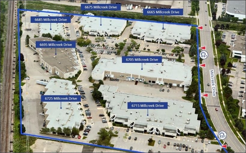 Aerial photo of seven-building industrial real estate portfolio in Mississauga, Ont.