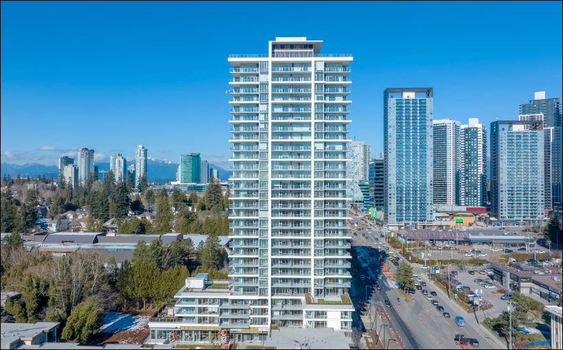 Photo of a new condominium tower in Surrey, B.C.