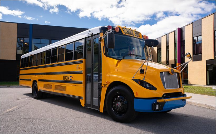 Photo of a Lion electric school bus.