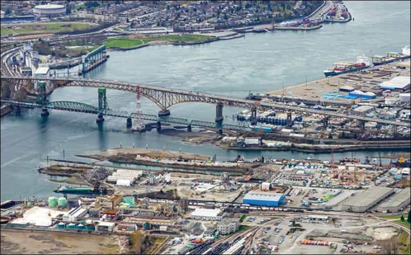 Aerial photo of an industrial area in North Vancouver, B.C.