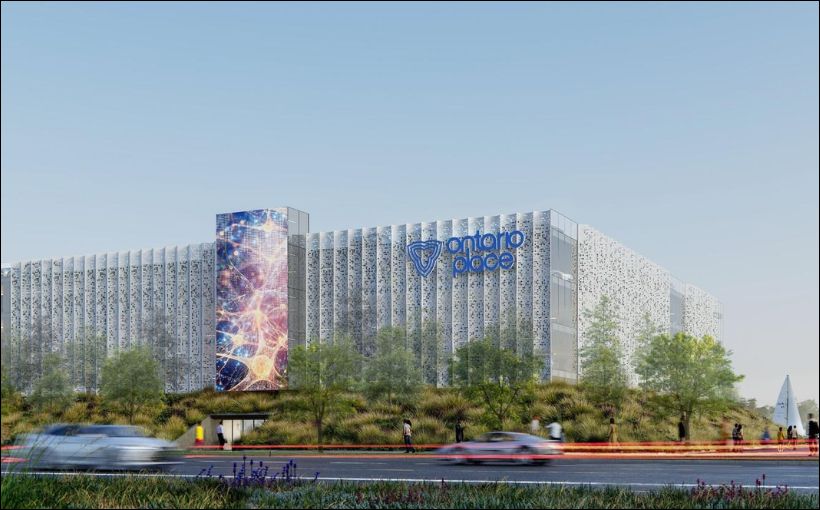 Rendering showing a parkade at the future Ontario Place redevelopment project.