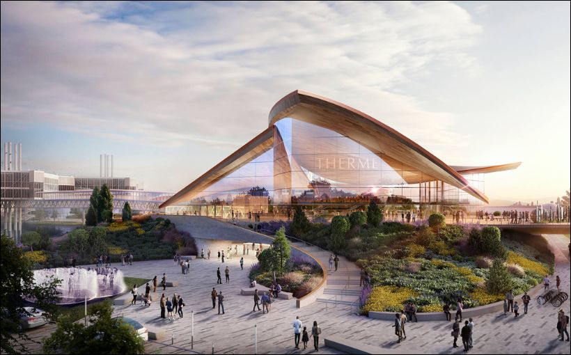 Rendering of a version of Therme Canada's propose spa project at Ontario Place.